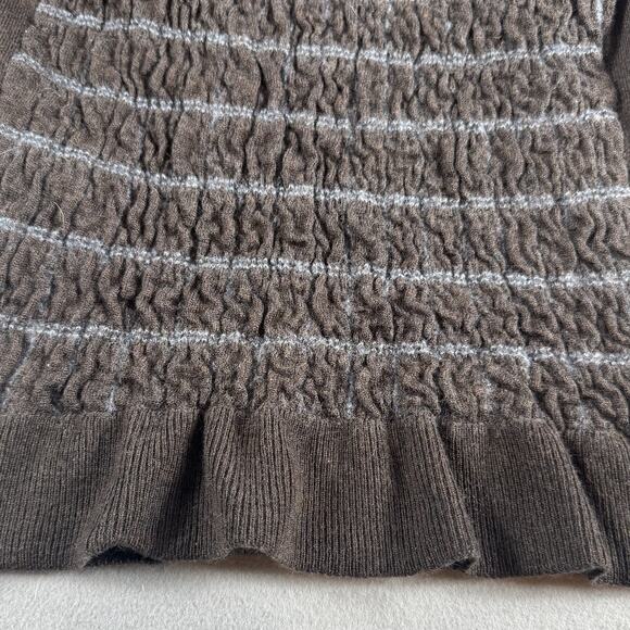 Merino Wool Sweater Women Med Brown Textured V-Neck Knit Top Y2K 90s Era Classic - Picture 5 of 15
